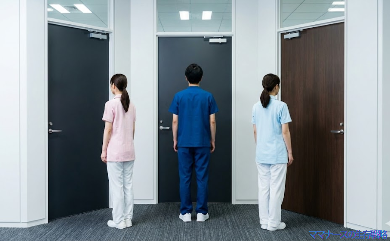 3つの異なる状況に合わせて進むべき道を選択する日本人看護師たち