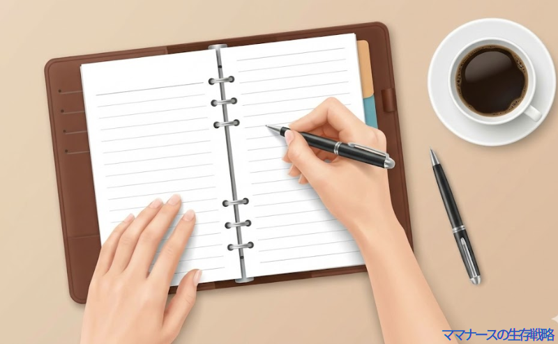 手帳に転職活動の逆算スケジュールを書き込む様子