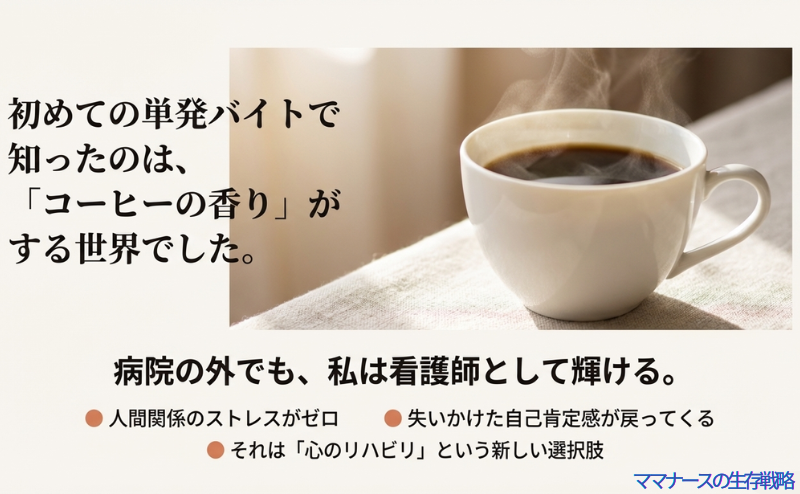 初めての単発バイトで知ったのは「コーヒーの香り」がする世界。病院の外でも輝けること、人間関係のストレスゼロ、自己肯定感の回復など「心のリハビリ」を表現したスライド